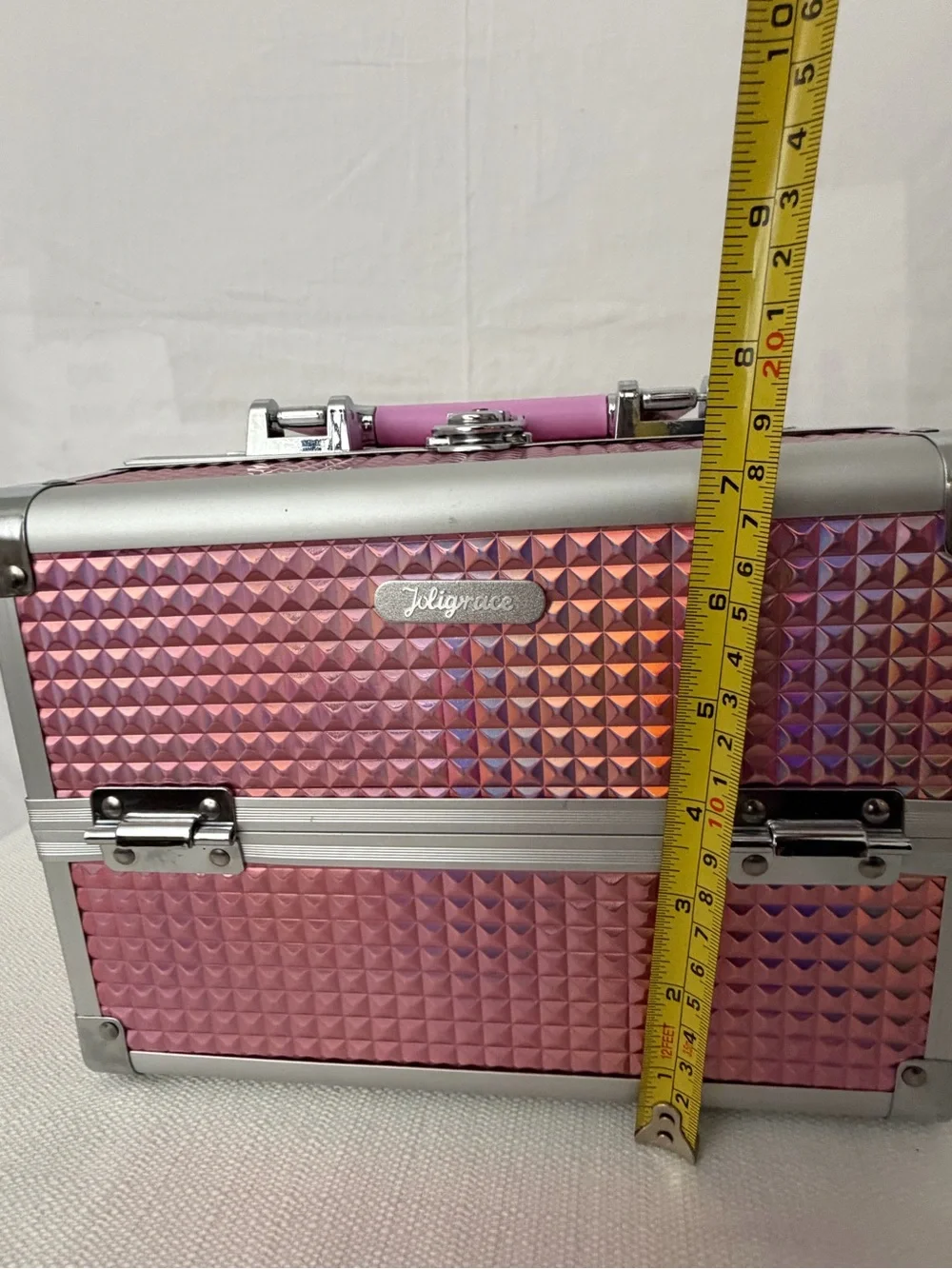 Joligrace Pink Holographic Makeup Train Case with Mirror (F269)